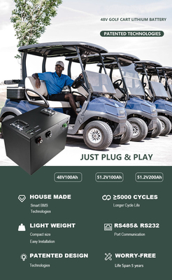 100Ah 48 Volt-Lithium-Batterie für Golfmobil 51.2v 200Ah Lifepo4 mit Bms-Ladegerät
