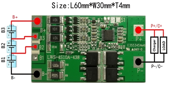 Wieder aufladbares Schutzschaltungs-Brett BMS Battery Lithium 3.2v 4s 10a 12.8v